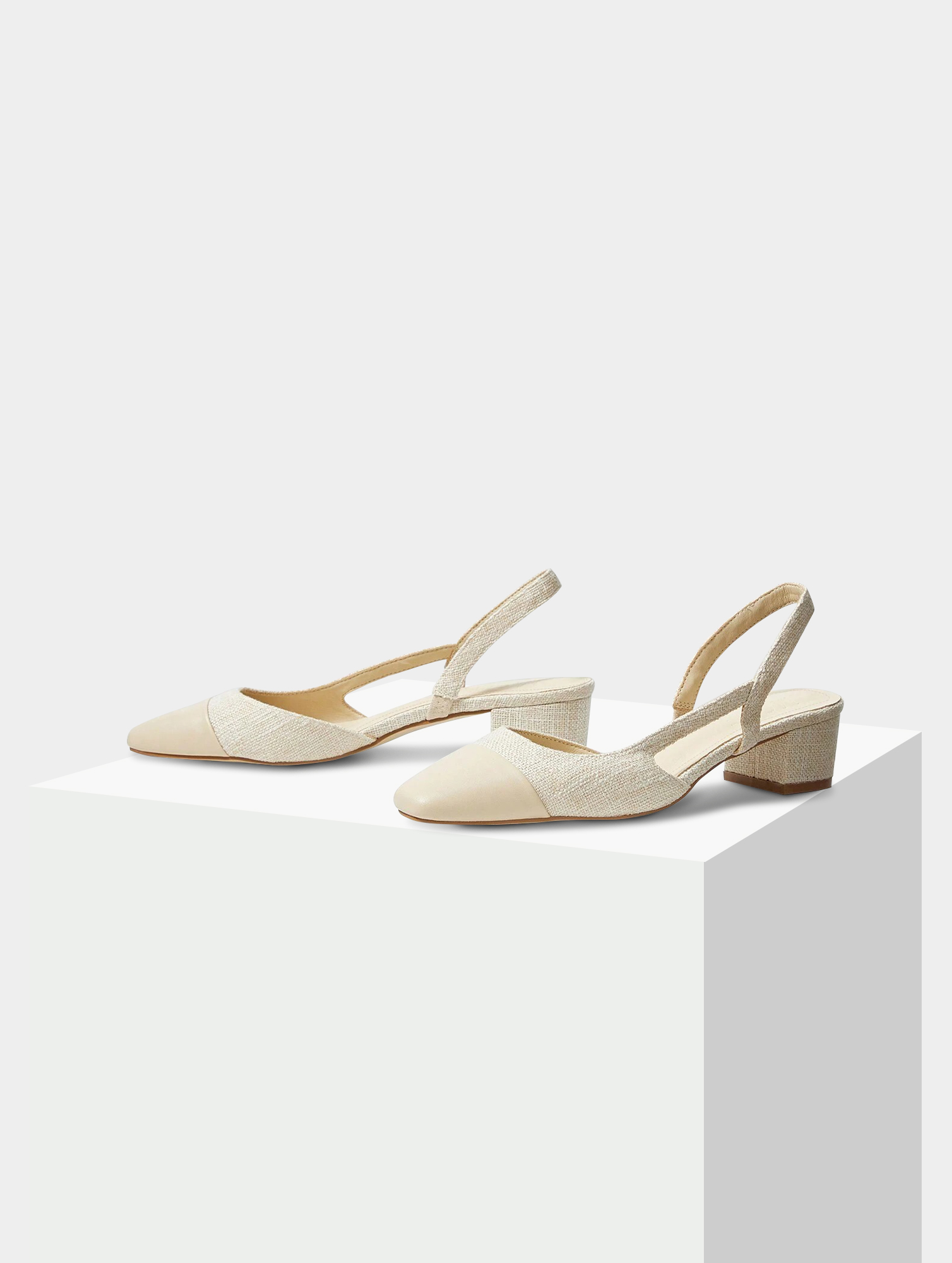Women's Beige Point Toe Slingback Heels (1)
