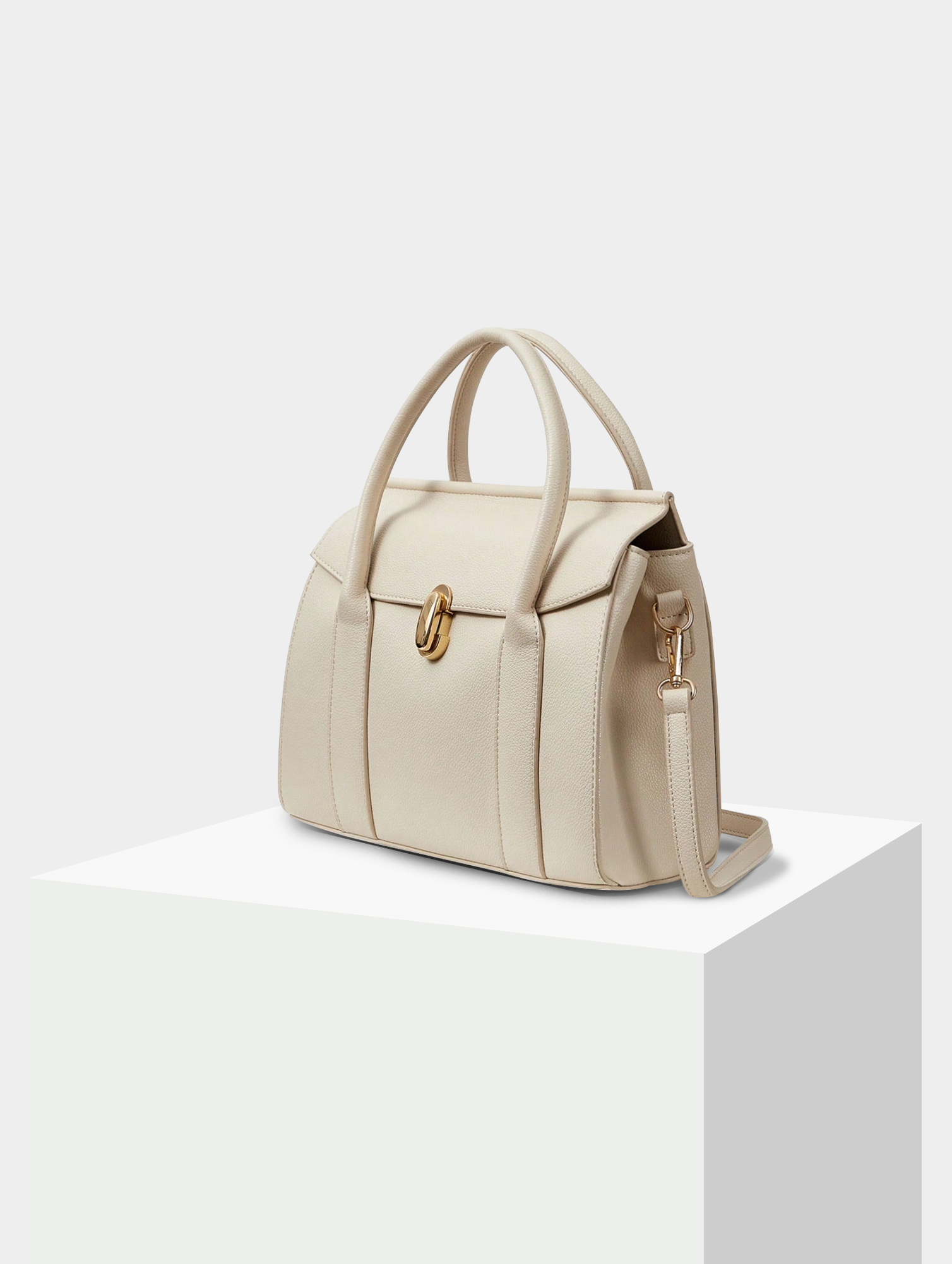 Women's Beige Striped Botanical Buckle Bag (1)