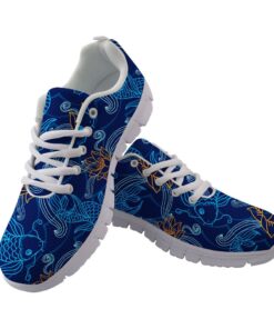 Outline Blue Fishes And Orange Flower On Dark Blue Background Design Running Shoes Sport Sneakers