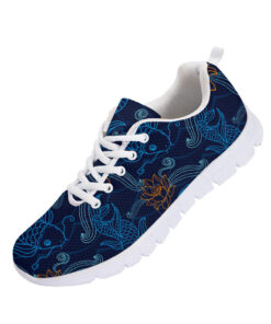 Outline Blue Fishes And Orange Flower On Dark Blue Background Design Running Shoes Sport Sneakers