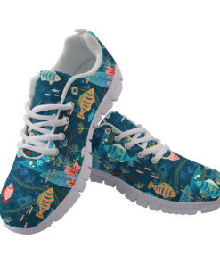 Pattern Of Aquarium Life With Colorful Fishes And Sea Weeds Swimming Running Shoes Sport Sneakers