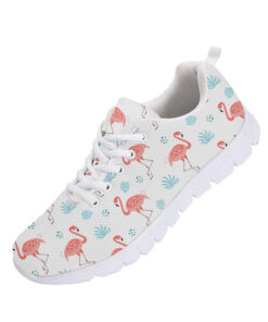Pink Flamingo With Tropical Blue Leaves Running Shoes Sport Sneakers