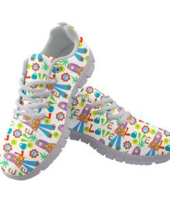 Pattern Of Hippie Cannabis Leaves Flowers Symbol Of Pacifism Running Shoes Sport Sneakers