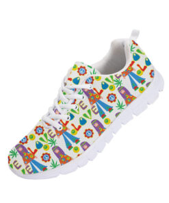 Pattern Of Hippie Cannabis Leaves Flowers Symbol Of Pacifism Running Shoes Sport Sneakers