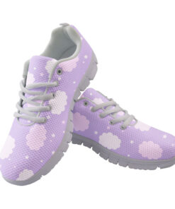 Pastel Pink Clouds And Stars On Lilac Background Running Shoes Sport Sneakers