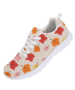 Pastel Pink Red And Orange Maple Leaves Pattern Running Shoes Sport Sneakers