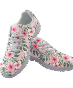 Pink Hibiscus Flowers On Isolated Dark Pink Pastel Background Running Shoes Sport Sneakers