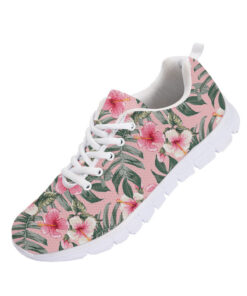 Pink Hibiscus Flowers On Isolated Dark Pink Pastel Background Running Shoes Sport Sneakers
