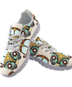 Pattern Of Vintage Car With Flowers Of Hippie Movement Running Shoes Sport Sneakers