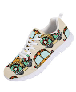 Pattern Of Vintage Car With Flowers Of Hippie Movement Running Shoes Sport Sneakers