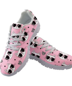 Pink Leopard Skin Heart With And Stars Cat Face Cartoon Running Shoes Sport Sneakers