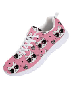 Pink Leopard Skin Heart With And Stars Cat Face Cartoon Running Shoes Sport Sneakers