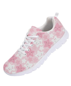 Pastel Pink And White Star Smiling Faces Pattern Running Shoes Sport Sneakers