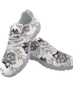 Nature Flowers And Black Wolfs Head Running Shoes Sport Sneakers