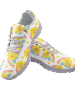 Pastel Rainbow And Happy Smiley Sunflower Cartoon Character Pattern Running Shoes Sport Sneakers