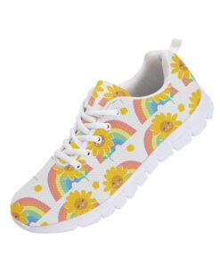 Pastel Rainbow And Happy Smiley Sunflower Cartoon Character Pattern Running Shoes Sport Sneakers