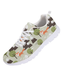 Pattern Of Foxes Mountains And Trees Hand Drawn Overlapping Backdrop Running Shoes Sport Sneakers