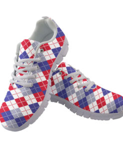 Patriotic Red White And Blue Argyle Pattern Running Shoes Sport Sneakers