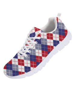 Patriotic Red White And Blue Argyle Pattern Running Shoes Sport Sneakers
