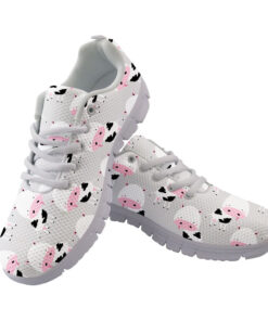 Pink Cartoon Face Of Cow On Yellow Running Shoes Sport Sneakers