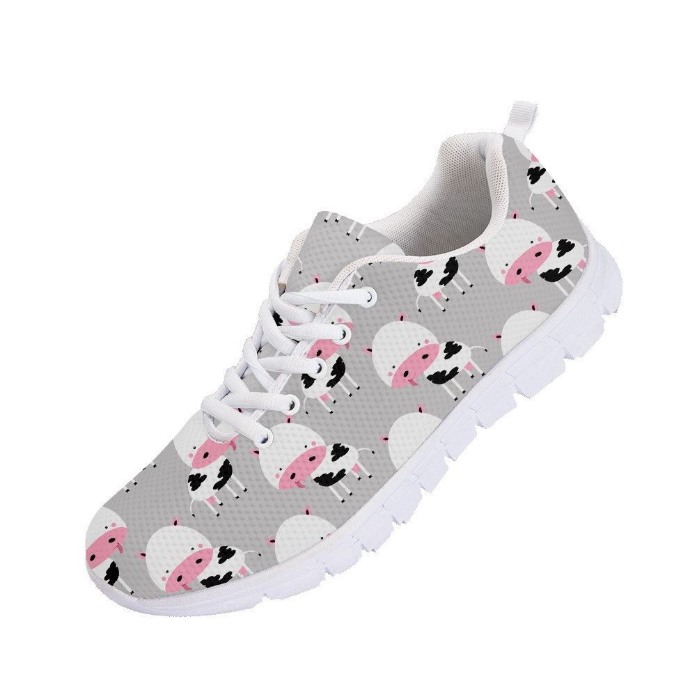 638633964848146834.jpg Pink Cartoon Face Of Cow On Yellow Running Shoes Sport Sneakers