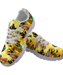 People Of South Africa In National Clothes On Gold Leaves Background Running Shoes Sport Sneakers