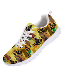 People Of South Africa In National Clothes On Gold Leaves Background Running Shoes Sport Sneakers