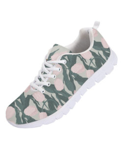 Pastel Pink Tulip Flowers On Light Green Background Sketch Pattern Running Shoes Sport Sneakers